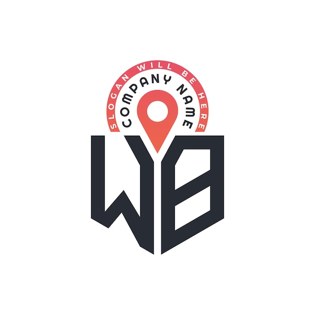 Diseño de logotipo de ubicación de WB para reclutamiento de recursos humanos y carta de navegación Logotipo de WB con icono de ubicación para negocios y tecnología