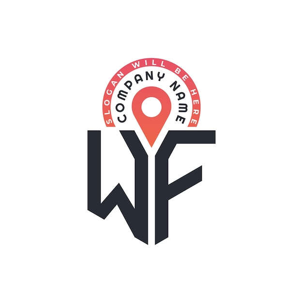 Diseño del logotipo de la ubicación de WF para el reclutamiento de recursos humanos y la carta de navegación Logotipo de WF con icono de ubicación para negocios y tecnología