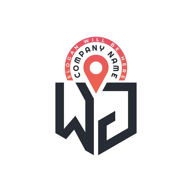 Diseño de logotipo de ubicación de WJ para reclutamiento de recursos humanos y carta de navegación Logotipo de WJ con icono de ubicación para negocios y tecnología