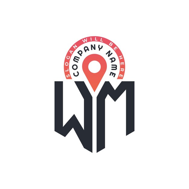 Diseño de logotipo de ubicación de WM para reclutamiento de recursos humanos y carta de navegación Logotipo de WM con icono de ubicación para negocios y tecnología