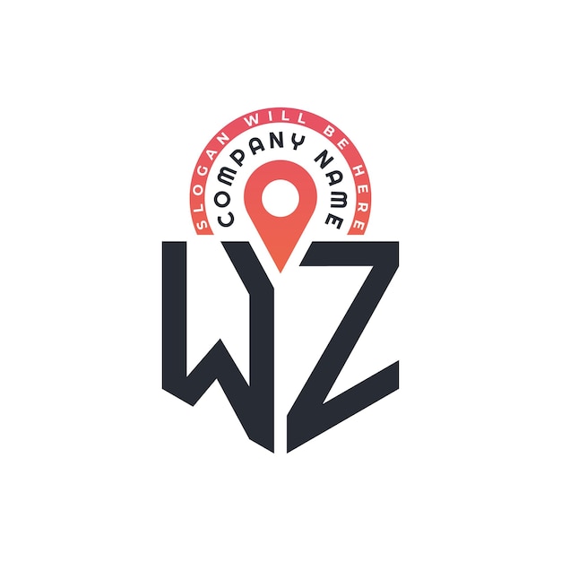 Diseño de logotipo de ubicación de WZ para reclutamiento de recursos humanos y carta de navegación Logotipo de WZ con icono de ubicación para negocios y tecnología