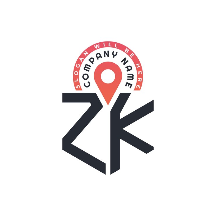 Vector diseño de logotipo de ubicación de zk para reclutamiento de recursos humanos y navegación carta logotipo de zk con icono de ubicación para negocios y tecnología