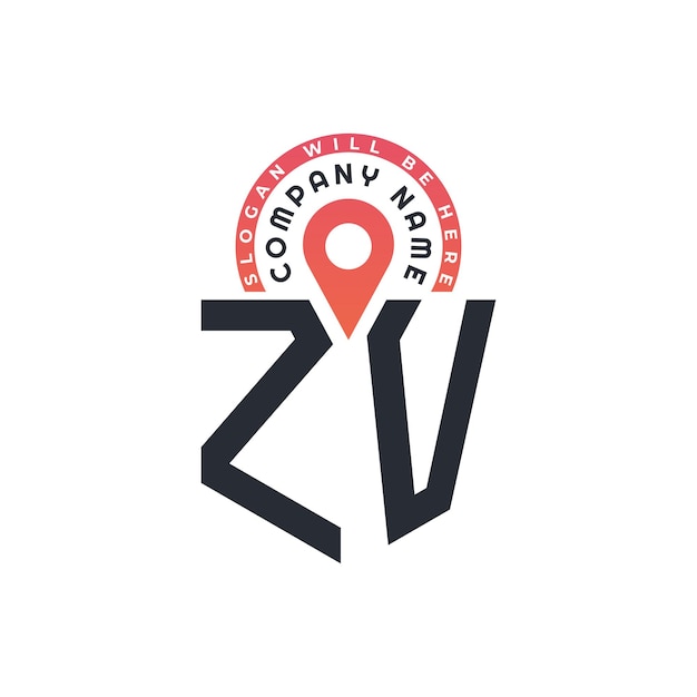 Diseño de logotipo de ubicación de ZV para reclutamiento de recursos humanos y carta de navegación Logotipo de ZV con icono de ubicación para negocios y tecnología