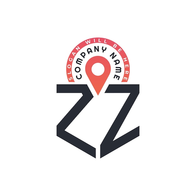 Diseño de logotipo de ubicación de ZZ para reclutamiento de recursos humanos y navegación Carta Logotipo de ZZ con icono de ubicación para negocios y tecnología