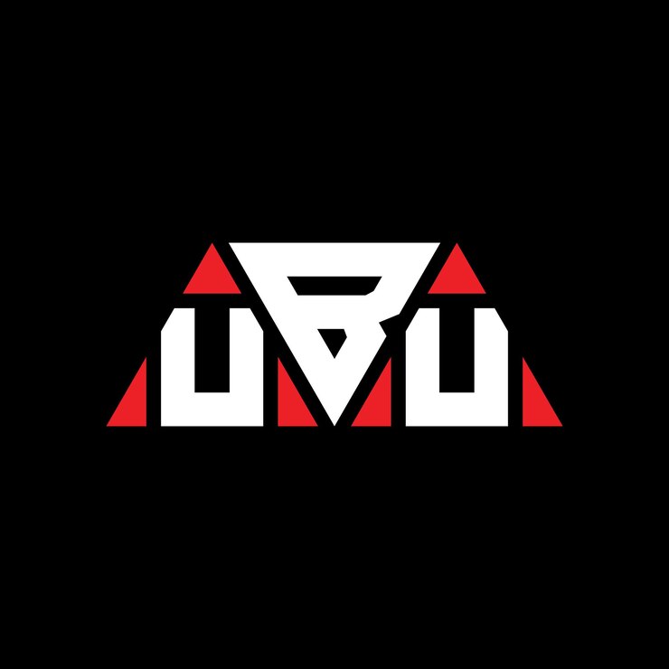 Vector el diseño del logotipo de ubu con letras triangulares con forma de triángulo ubu diseño de logotipo triangular con monograma ubu triángulo vectorial ubu plantilla de logotipo con color rojo ubu logo triangular simple elegante y lujoso ubu