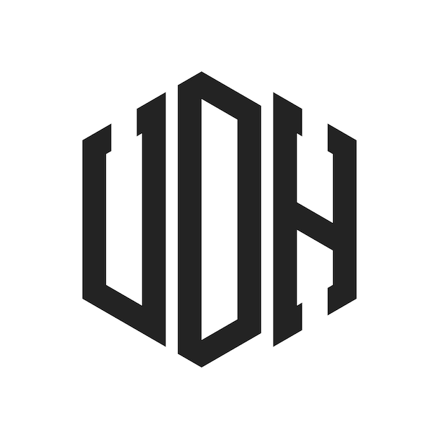 Diseño del logotipo UDH Letra inicial UDH Monograma Logotipo con forma de hexágono