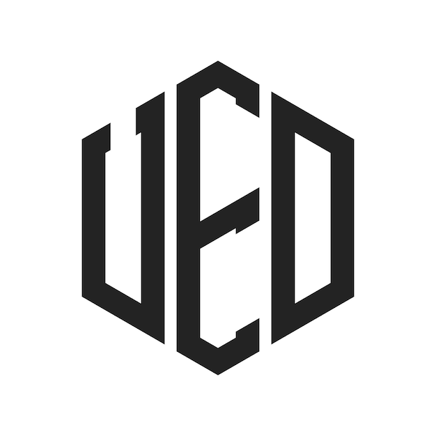 Diseño del logotipo UED Letra inicial UED Monograma Logotipo con forma de hexágono