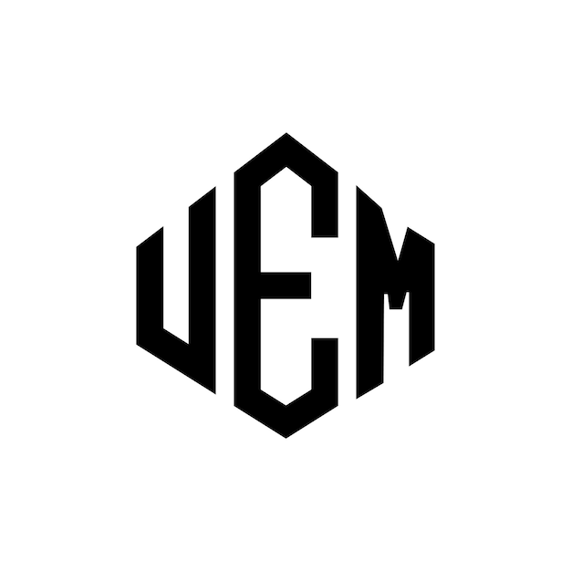 El diseño del logotipo de la UEM con letras en forma de polígono, polígono y cubo, diseño de logotipo de UEM hexágono, plantilla de logotipo vectorial, colores blanco y negro, monograma de UEM, logotipo de negocios y bienes raíces.