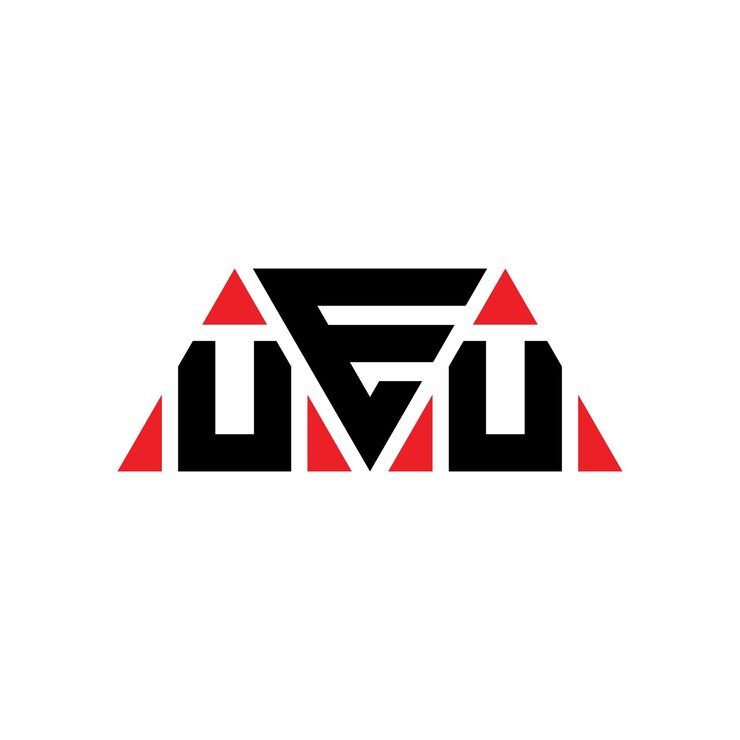 Vector el diseño del logotipo de la ueu con letras triangulares en forma de triángulo, el diseño del monograma del logotipo del ueu con triángulo vectorial en color rojo, el logotipo triangular simple, elegante y lujoso.