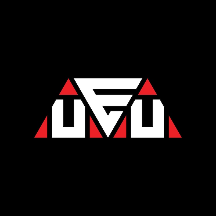 Vector el diseño del logotipo de la ueu con letras triangulares en forma de triángulo, el diseño del monograma del logotipo del ueu con triángulo vectorial en color rojo, el logotipo triangular simple, elegante y lujoso.