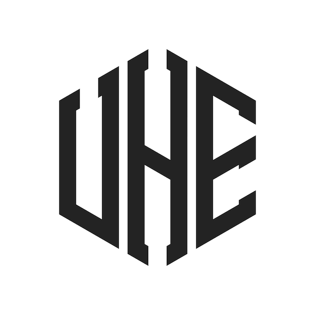 Diseño del logotipo de UHE Letra inicial UHE Monograma Logotipo con forma de hexágono