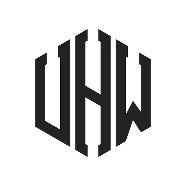 Diseño del logotipo de UHW Letra inicial Logotipo del monograma de UHW con forma de hexágono