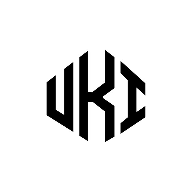 El diseño del logotipo de UKI con letras en forma de polígono, polígono y cubo, diseño de logotipo en forma de hexágono, modelo de logotipo vectorial, colores blanco y negro, monograma de UKI, logotipo de negocios y bienes raíces.