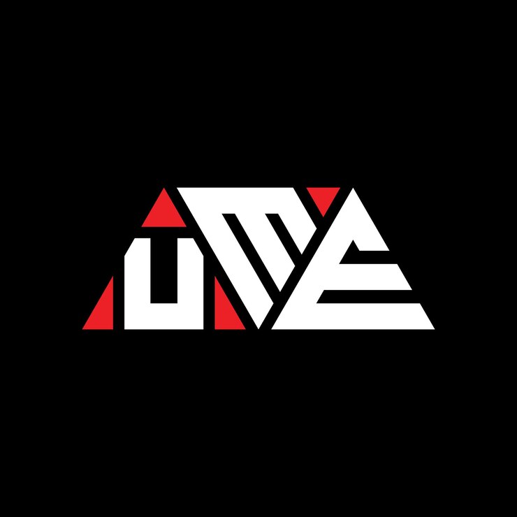 Vector el diseño del logotipo de ume es un triángulo con forma de triángulo, un monograma, una plantilla de logotipo vectorial de triángulos con color rojo, un logotipo triangular simple, elegante y lujoso.