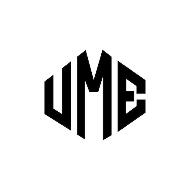 Diseño del logotipo de la UME con letras en forma de polígono, polígono y cubo, diseño del logotipo en forma de vector hexágono, plantilla de logotipo, colores blanco y negro, monograma de UME, logotipo de negocios y bienes raíces.