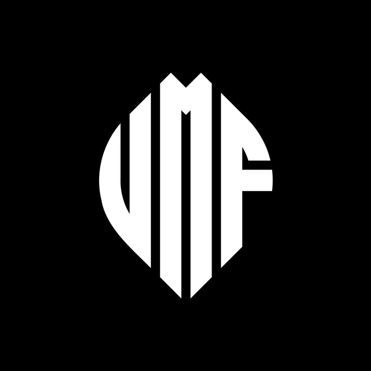 Vector el diseño del logotipo de umf con letras en círculo con forma de círculo y elipse umf letras en elipse con estilo tipográfico las tres iniciales forman un logotipo en círculo umf emblema de círculo monograma abstracto letra marca vector