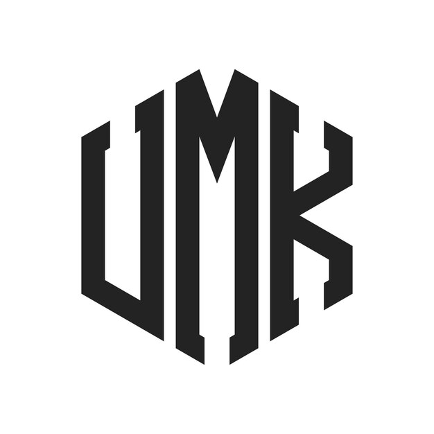 Diseño del logotipo de UMK Letra inicial Logotipo del monograma de UMK con forma de hexágono