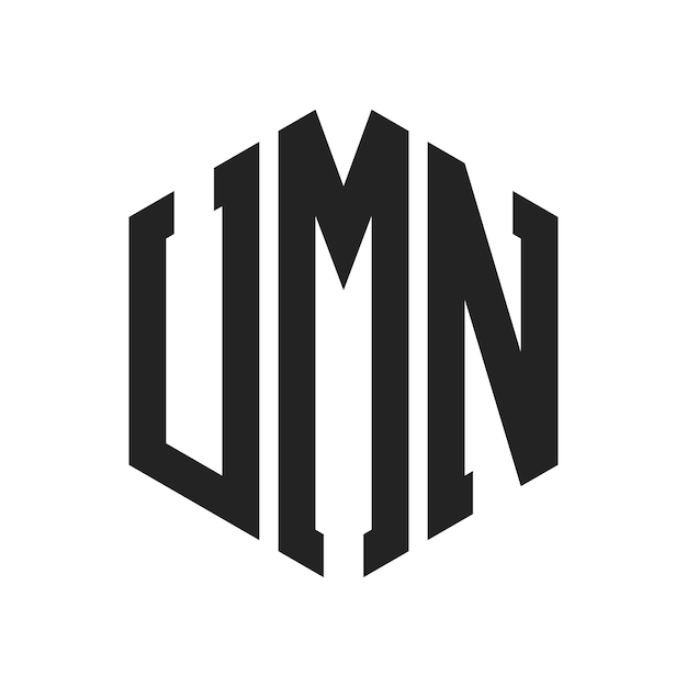 Diseño del logotipo de UMN Letra inicial Logotipo del monograma de UMN con forma de hexágono