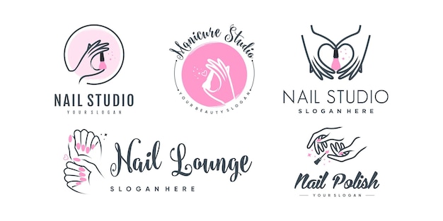 Diseño de logotipo de uñas para belleza con concepto de elemento creativo Vector Premium