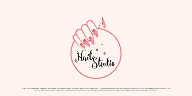 Diseño de logotipo de uñas y manicura para salón de uñas con estilo de emblema y elemento creativo Vector Premium