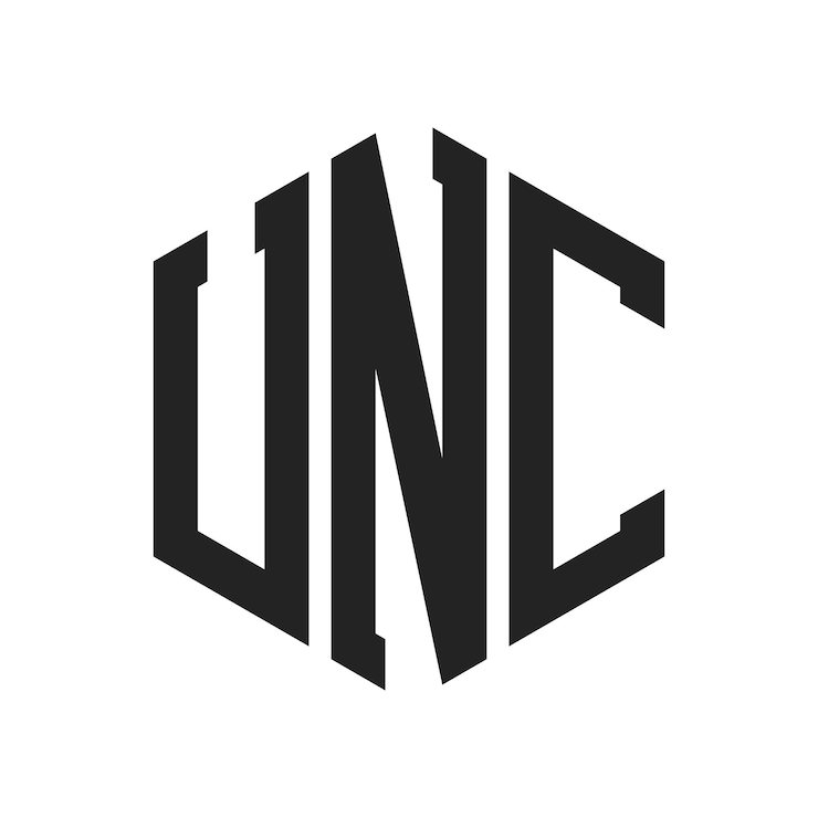Vector diseño del logotipo de la unc letra inicial monograma de la unc logotipo con forma de hexágono