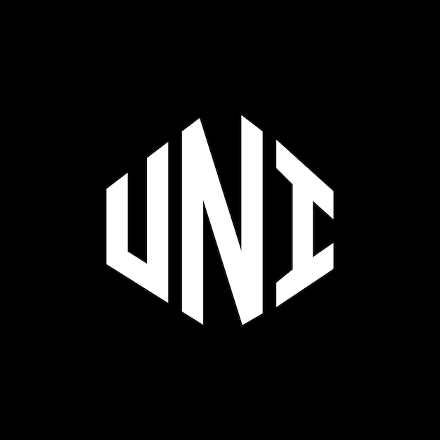 Diseño del logotipo de la UNI con letras en forma de polígono, polígono y cubo, diseño del logotipo en forma de hexágono, plantilla de logotipo vectorial, colores blanco y negro, monograma de UNI, logotipo de negocios y bienes raíces.