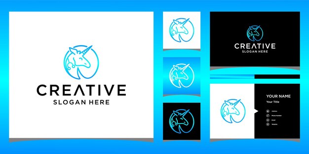 Diseño de logotipo de unicornio con plantilla de tarjeta de negocios