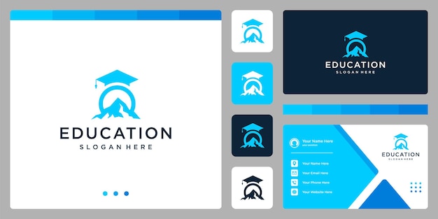 Diseño de logotipo de universidad, posgrado, campus, educación. y el logo de la montaña. tarjeta de visita