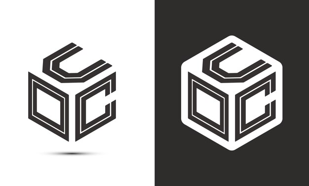 Diseño del logotipo de la UOC con letras con ilustrador logotipo del cubo logotipo vectorial estilo de superposición de fuentes alfabéticas modernas