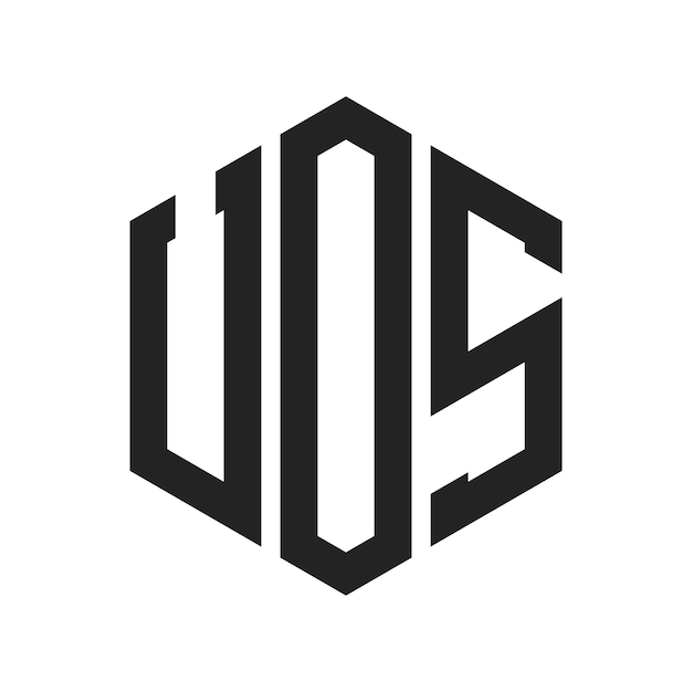 Diseño del logotipo de UOS Letra inicial Logotipo del monograma de UOS con forma de hexágono