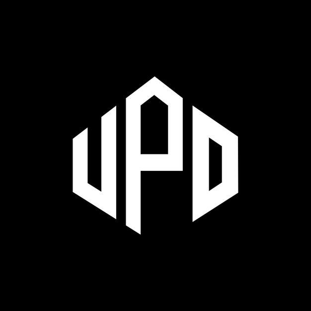 Diseño del logotipo de la UPO con letras en forma de polígono, polígono y cubo, diseño del logotipo en forma de hexágono, plantilla de logotipo vectorial, colores blanco y negro, monograma de UPO, logotipo de negocios y bienes raíces.