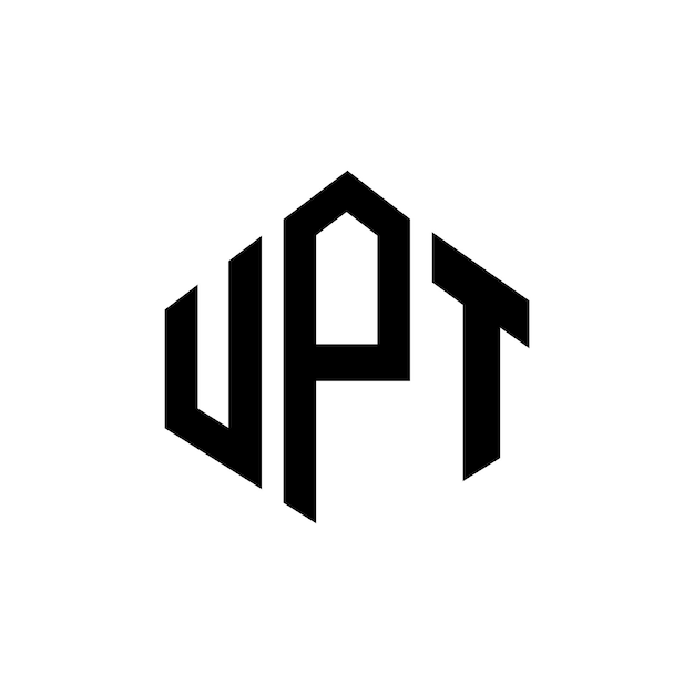 Diseño del logotipo de la UPT con letras en forma de polígono, polígono y cubo, diseño del logotipo en forma de hexágono, plantilla de logotipo vectorial, colores blanco y negro, monograma de UPT, logotipo de negocios y bienes raíces.
