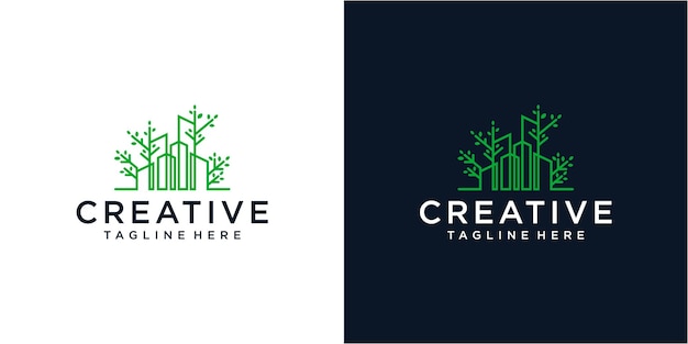 diseño de logotipo urbano de línea de estilo artístico verde