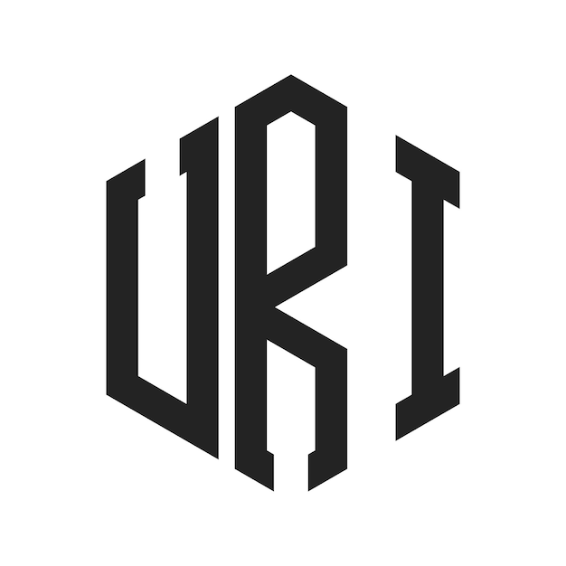 Diseño del logotipo URI Letra inicial URI Monograma Logotipo con forma de hexágono
