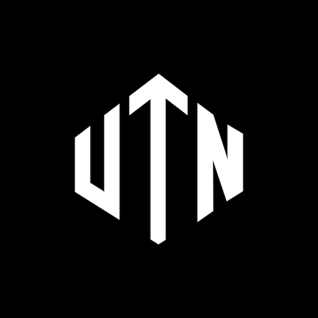 Diseño del logotipo de UTN con letras en forma de polígono, polígono y cubo, diseño del logotipo en forma de vector hexágono, plantilla de logotipo, colores blanco y negro, monograma de UTN, logotipo de negocios y bienes raíces.