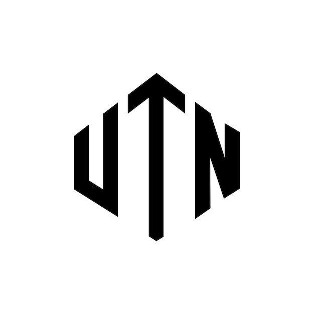 Diseño del logotipo de UTN con letras en forma de polígono, polígono y cubo, diseño del logotipo en forma de vector hexágono, plantilla de logotipo, colores blanco y negro, monograma de UTN, logotipo de negocios y bienes raíces.