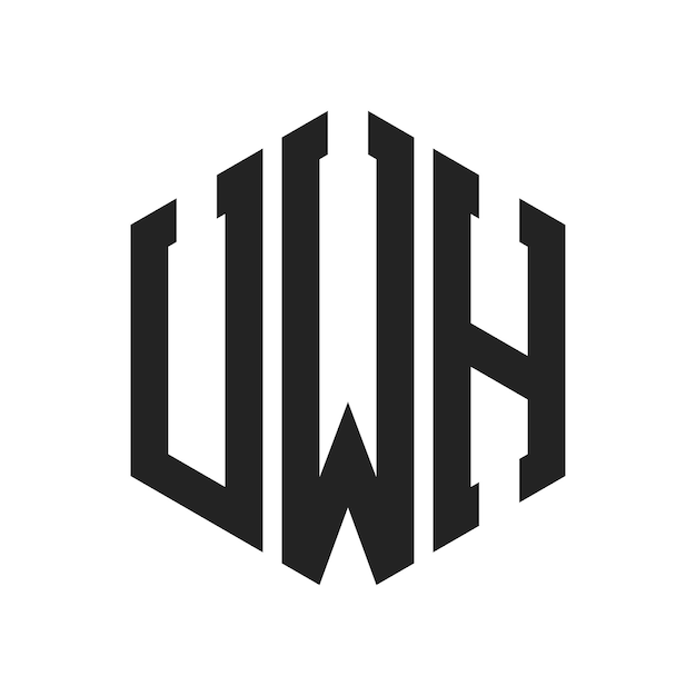 Diseño del logotipo de UWH Letra inicial Monograma de UWH Logotipo con forma de hexágono