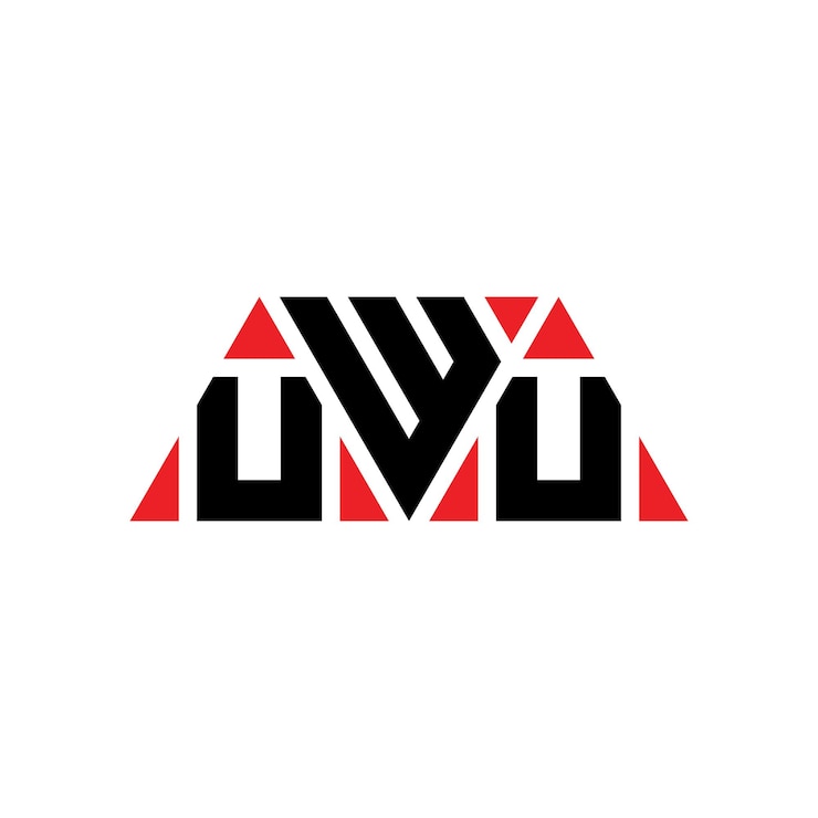 Vector el diseño del logotipo de la uwu con letras triangulares en forma de triángulo, el diseño del monograma del logotipo triangular de uwu, la plantilla del logotipo vectorial del triángulo uwu con color rojo, el logotipo de uwu triangular simple, elegante y lujoso.
