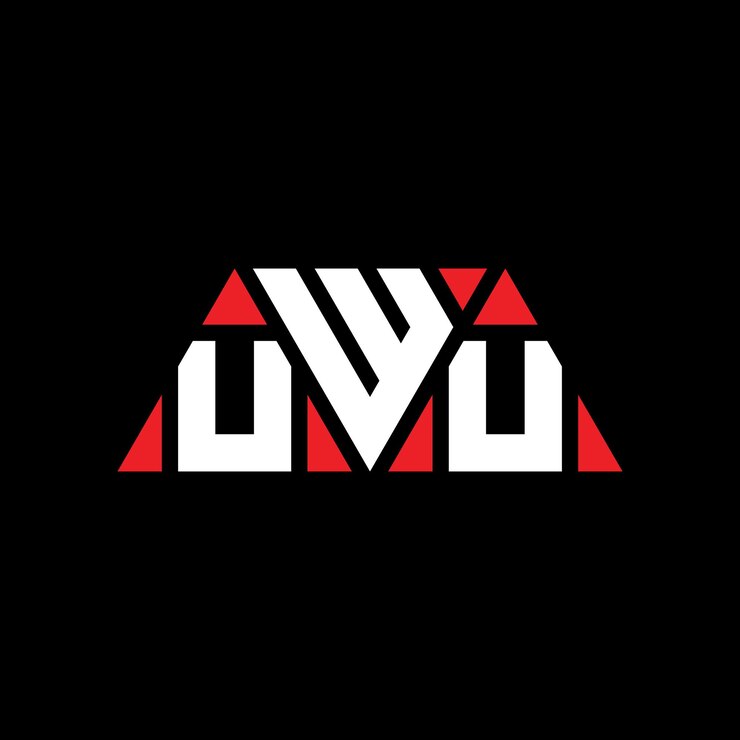 Vector el diseño del logotipo de la uwu con letras triangulares en forma de triángulo, el diseño del monograma del logotipo triangular de uwu, la plantilla del logotipo vectorial del triángulo uwu con color rojo, el logotipo de uwu triangular simple, elegante y lujoso.