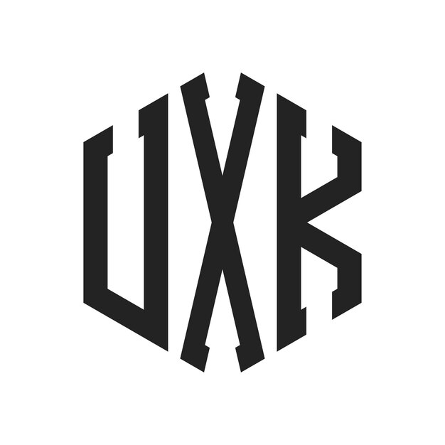 Diseño del logotipo UXK Letra inicial UXK Monograma Logotipo con forma de hexágono
