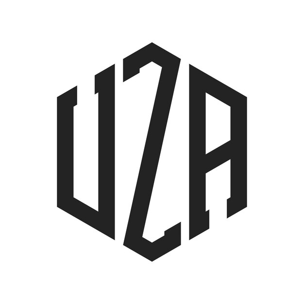 Diseño del logotipo de UZA Letra inicial UZA Monograma Logotipo con forma de hexágono