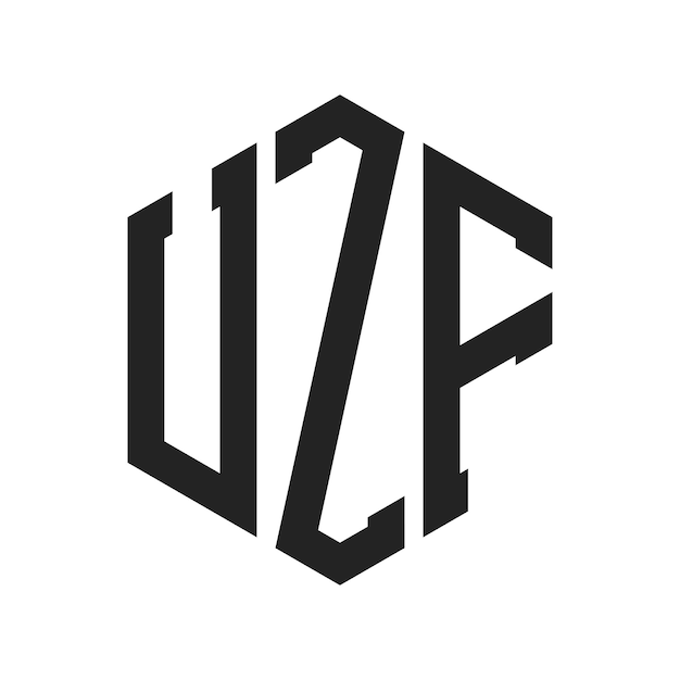 Diseño del logotipo UZF Letra inicial UZF Monograma Logotipo con forma de hexágono