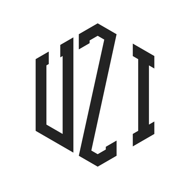 Diseño del logotipo UZI Letra inicial UZI Monograma Logotipo con forma de hexágono