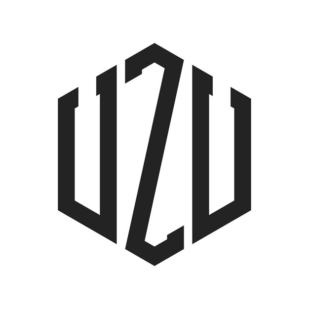 Diseño del logotipo de UZU Letra inicial UZU Monograma Logotipo con forma de hexágono