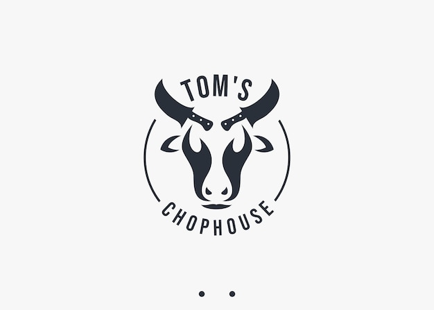 diseño de logotipo de vaca con cuchillo ilustración de silueta vectorial