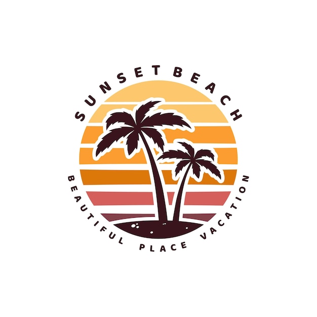 Diseño de logotipo de vacaciones de vacaciones de sunset beach palm tree