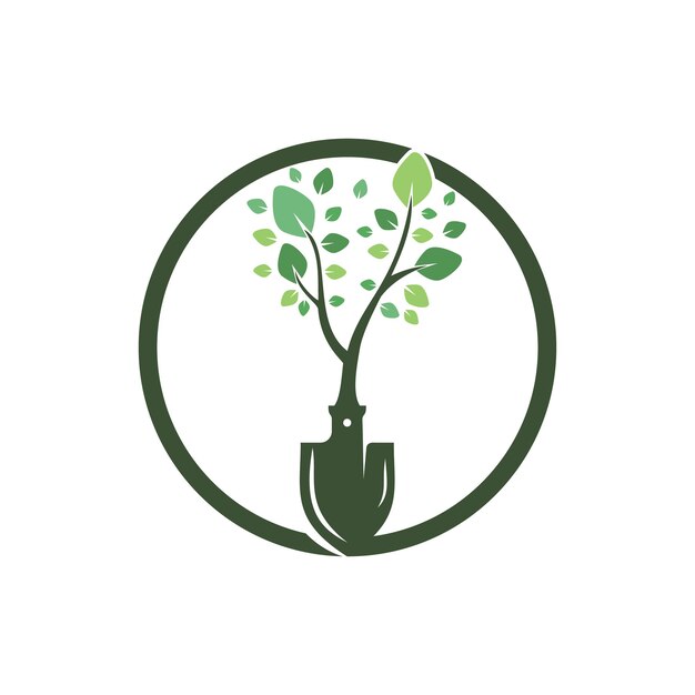 Diseño de logotipo de vector de árbol de pala Plantilla de diseño de logotipo de entorno de jardín verde