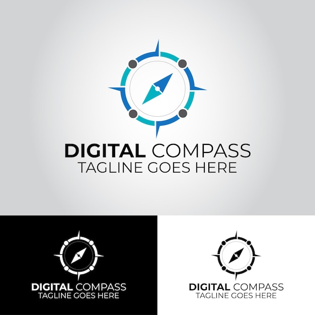 Diseño de logotipo de vector de brújula digital gratis