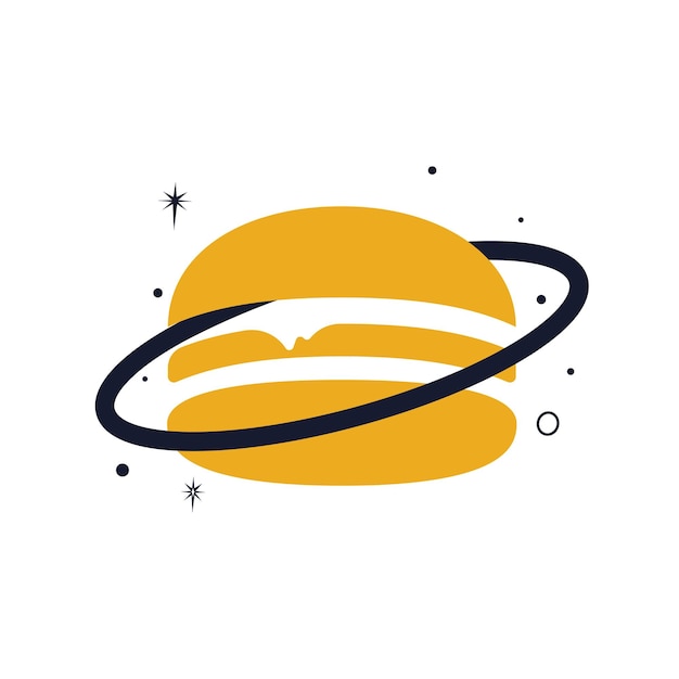 Diseño del logotipo del vector Burger Planet. Concepto de logotipo de cafetería y restaurante de comida.