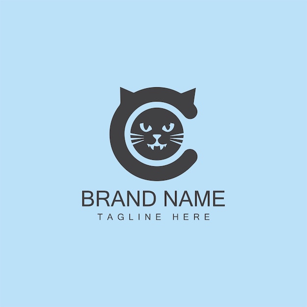 Diseño del logotipo del vector c inicial del logotipo de gato